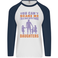 Dad With Three Daughters Funny Fathers Day Mens L/S Baseball T-Shirt White/Navy Blue