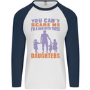 Dad With Three Daughters Funny Fathers Day Mens L/S Baseball T-Shirt White/Navy Blue