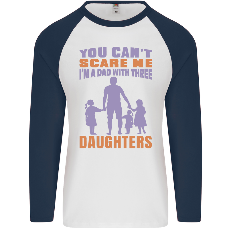 Dad With Three Daughters Funny Fathers Day Mens L/S Baseball T-Shirt White/Navy Blue