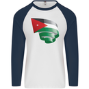 Curled Jordan Flag Jordanian Day Football Mens L/S Baseball T-Shirt White/Navy Blue