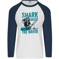 Shark Ahead Funny Diver Scuba Diving Mens L/S Baseball T-Shirt White/Navy Blue