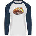 Polygonal Chameleon Mens L/S Baseball T-Shirt White/Navy Blue