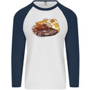 Polygonal Chameleon Mens L/S Baseball T-Shirt White/Navy Blue