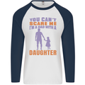 Dad With a Daughter Funny Fathers Day Mens L/S Baseball T-Shirt White/Navy Blue