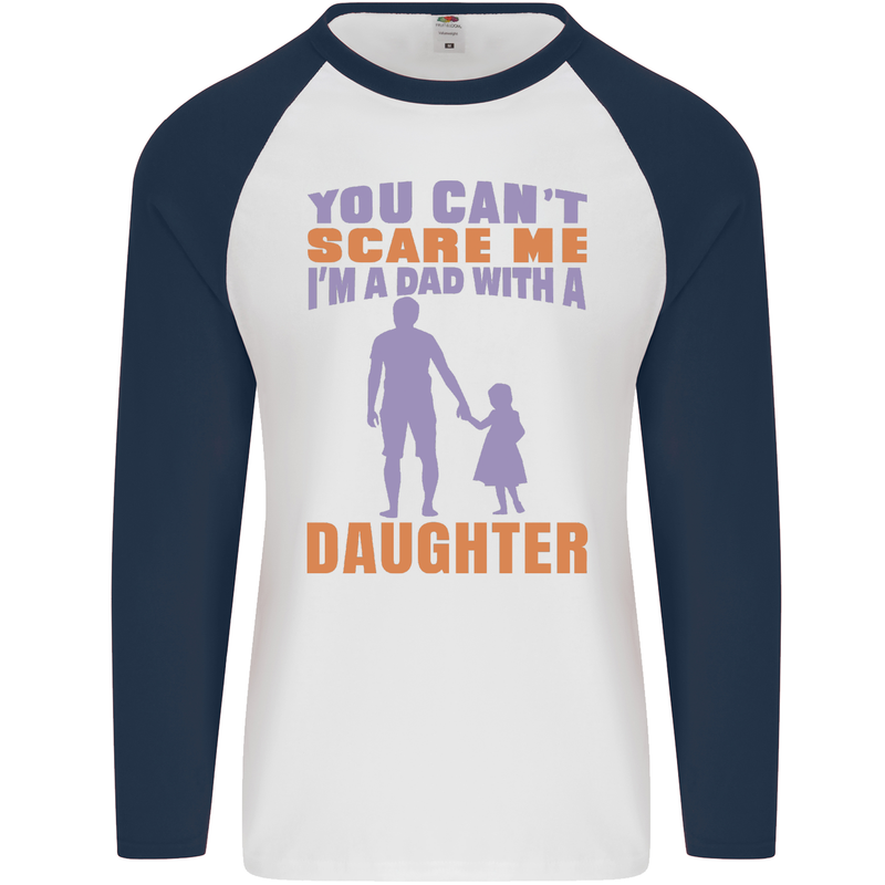 Dad With a Daughter Funny Fathers Day Mens L/S Baseball T-Shirt White/Navy Blue