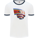 Curled Swaziland Flag Swazi Day Football Mens Ringer T-Shirt White/Navy Blue