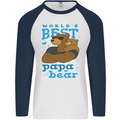 Worlds Best Papa Bear Fathers Day Mens L/S Baseball T-Shirt White/Navy Blue