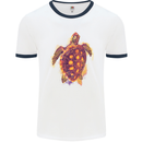A Watercolour Turtle Mens Ringer T-Shirt White/Navy Blue