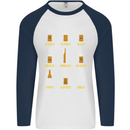 Optimism Pessimism Beer Alcohol Funny Mens L/S Baseball T-Shirt White/Navy Blue