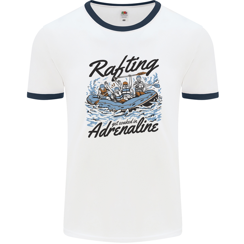 Rafting Get Soaked in Adrenaline White Water Mens Ringer T-Shirt White/Navy Blue