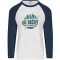 Go Back We Fooked Up Evolution Environment Mens L/S Baseball T-Shirt White/Navy Blue