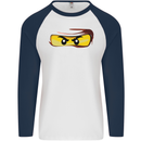 Ninja Eyes Mens L/S Baseball T-Shirt White/Navy Blue