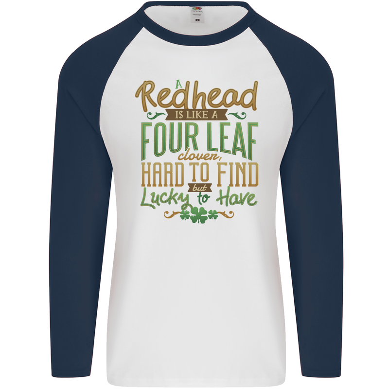 St Patricks Day Redhead Ginger Funny Irish Mens L/S Baseball T-Shirt White/Navy Blue