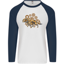 Steampunk Fox Mens L/S Baseball T-Shirt White/Navy Blue