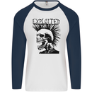 Exploited Punk Rock Skull Skinhead Mohican Mens L/S Baseball T-Shirt White/Navy Blue
