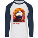 Fire Hazard Too Hot to Handle Astronaut Space Mens L/S Baseball T-Shirt White/Navy Blue