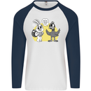 Easter Funny Chicken Eggs & Rabbit Mens L/S Baseball T-Shirt White/Navy Blue