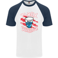 T-Rex Detector Funny Dinosaur Mens S/S Baseball T-Shirt White/Navy Blue