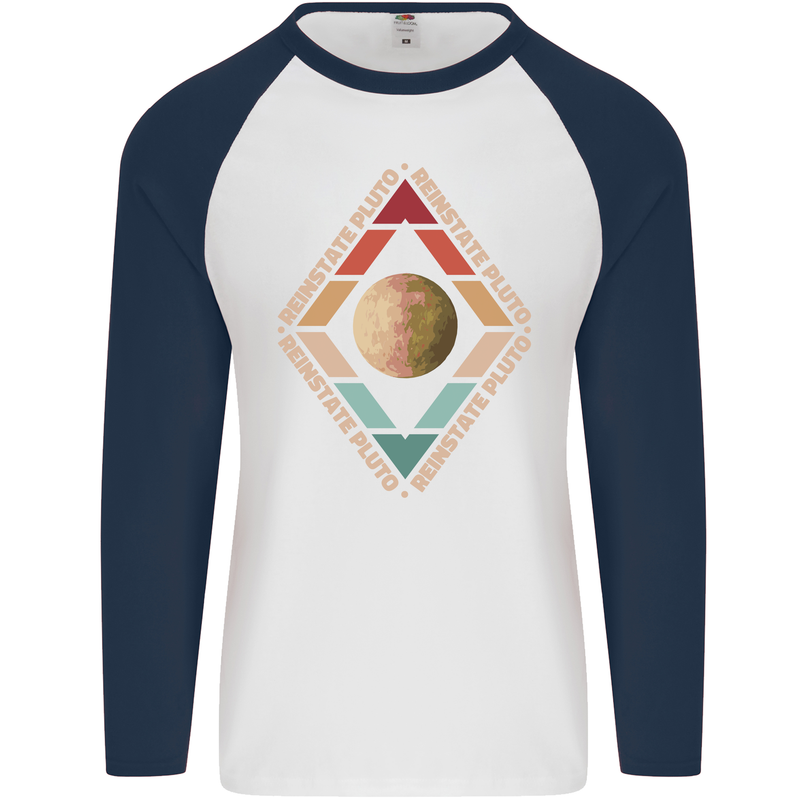 Reinstate Pluto Funny Astronomy Mens L/S Baseball T-Shirt White/Navy Blue