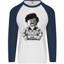 Pablo Escobar Mens L/S Baseball T-Shirt White/Navy Blue
