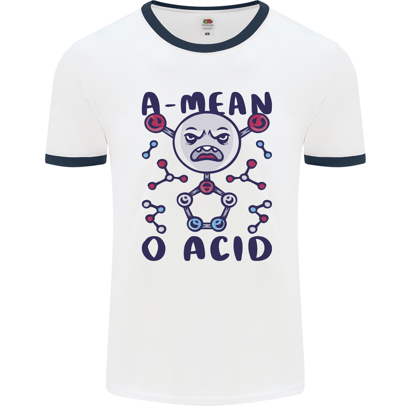 A Mean O Acid Funny Angry Biology Mens Ringer T-Shirt White/Navy Blue