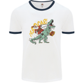 Santa Claus Riding a T-Rex Dinosaur Christmas Mens Ringer T-Shirt White/Navy Blue