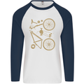 Bicycle Parts Cycling Cyclist Bike Funny Mens L/S Baseball T-Shirt White/Navy Blue