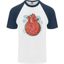 Volleyball Shaped Like a Heart Mens S/S Baseball T-Shirt White/Navy Blue
