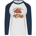 Christmas Hedgehog Toadstool Mouse Mens L/S Baseball T-Shirt White/Navy Blue