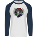 South Africa Bodybuilding Gym Training African Mens L/S Baseball T-Shirt White/Navy Blue