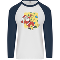 Rock Climbing Santa Funny Christmas Climber Mens L/S Baseball T-Shirt White/Navy Blue