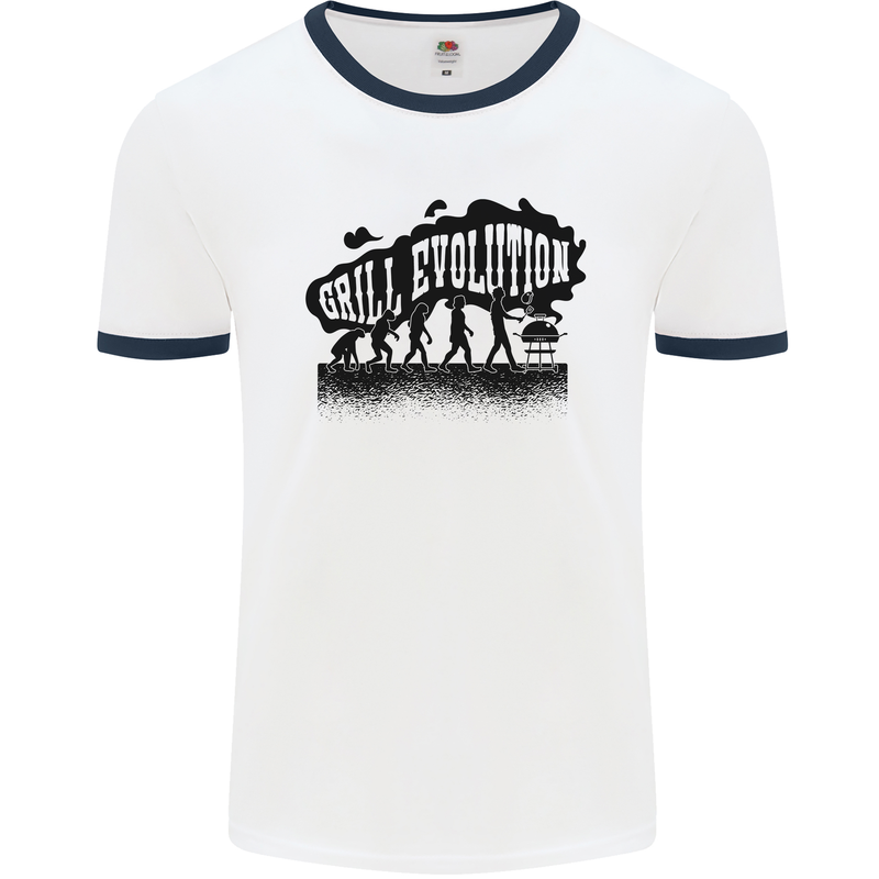 Grill Evolution Funny BBQ Braai Mens Ringer T-Shirt White/Navy Blue