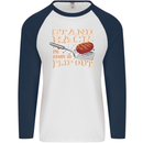 Flip Out Funny BBQ Grill Mens L/S Baseball T-Shirt White/Navy Blue
