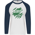 Torn Saudi Arabia Flag Arabian Day Football Mens L/S Baseball T-Shirt White/Navy Blue