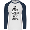 Keep Calm and Skydive Funny Skydiving Mens L/S Baseball T-Shirt White/Navy Blue