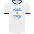 Torn Argentina Flag Argentinian Day Football Mens Ringer T-Shirt White/Navy Blue