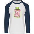 St Patricks Day Pig Mens L/S Baseball T-Shirt White/Navy Blue