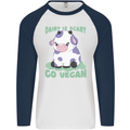 Dairy Is Scary Go Vegan Funny Mens L/S Baseball T-Shirt White/Navy Blue