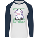 Dairy Is Scary Go Vegan Funny Mens L/S Baseball T-Shirt White/Navy Blue