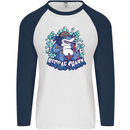 A Reggae Shark Mens L/S Baseball T-Shirt White/Navy Blue