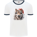 Christmas Wolf Mens Ringer T-Shirt White/Navy Blue