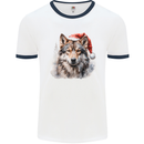 Christmas Wolf Mens Ringer T-Shirt White/Navy Blue
