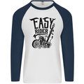 Easy Rider Motorcycle Motorbike Biker Mens L/S Baseball T-Shirt White/Navy Blue