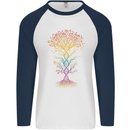 Colourful DNA Tree Biology Science Mens L/S Baseball T-Shirt White/Navy Blue