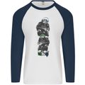 Monkey Music Ghetto Blaster Retro Funny Mens L/S Baseball T-Shirt White/Navy Blue