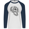 Viking Skull Symbols Mens L/S Baseball T-Shirt White/Navy Blue