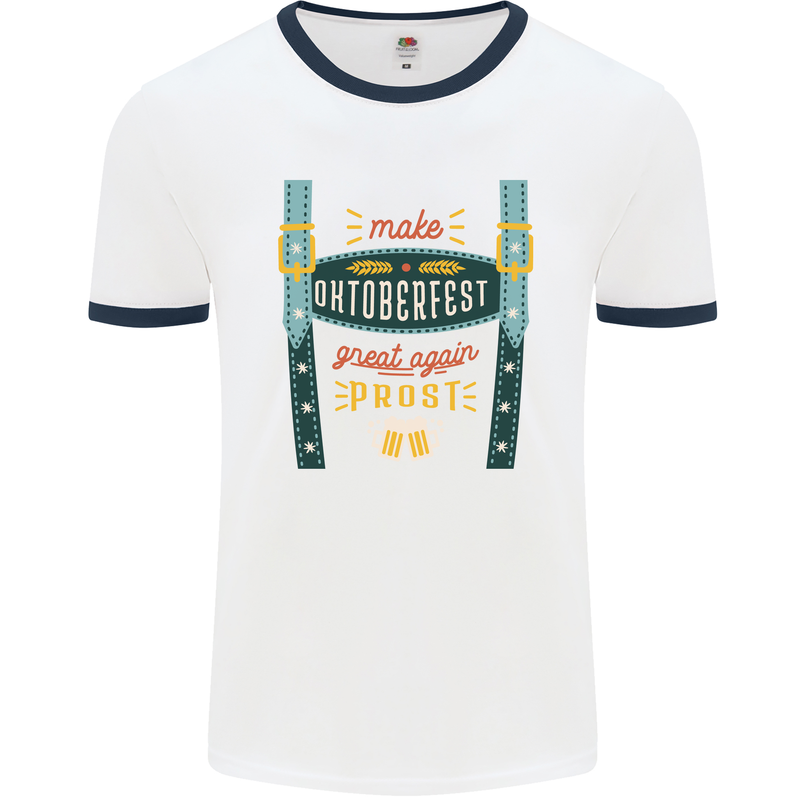 Make Oktoberfest Great Again Funny Beer Mens Ringer T-Shirt White/Navy Blue