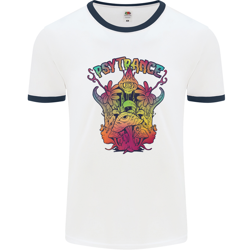 Psytrance Psychedelic Trance Music Psy Mens Ringer T-Shirt White/Navy Blue