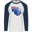 Curled Australia Flag Australian Day Football Mens L/S Baseball T-Shirt White/Navy Blue