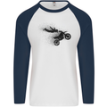 Abstract Motocross Rider Dirt Bike Mens L/S Baseball T-Shirt White/Navy Blue